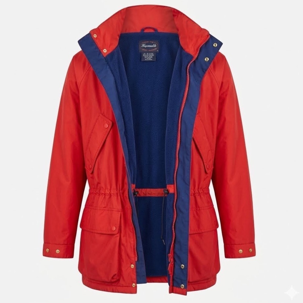 Vintage Faconnable Mens Large Red Fleece Lined Parka Jacket Hooded Goldberg Gorp